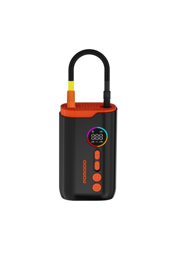 porodo Lifestyle Electric Air Inflator with 4 Inflation Mode and Heat Dissipation / High-Pressure Power /  Ultra-Compact Pump / Portable Inflator - Black - Image 1
